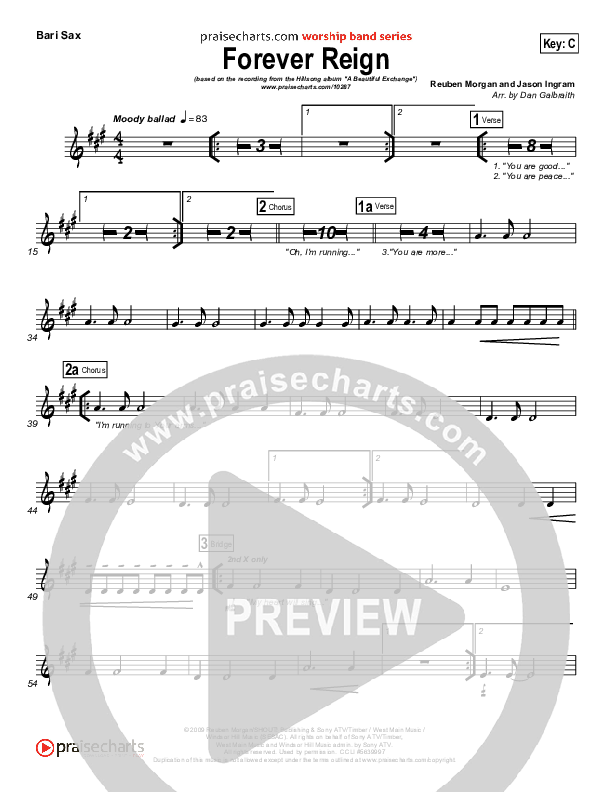 Forever Reign (Choral Anthem SATB) Bari Sax (Hillsong Worship / Arr. Richard Kingsmore)