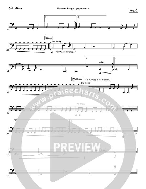 Forever Reign (Choral Anthem SATB) Cello/Bass (Hillsong Worship / Arr. Richard Kingsmore)