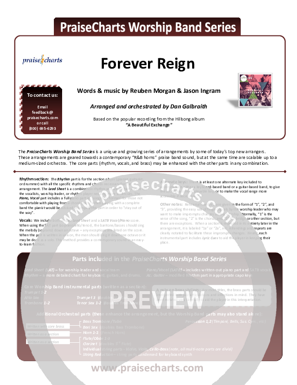 Forever Reign (Choral Anthem SATB) Cover Sheet (Hillsong Worship / Arr. Richard Kingsmore)