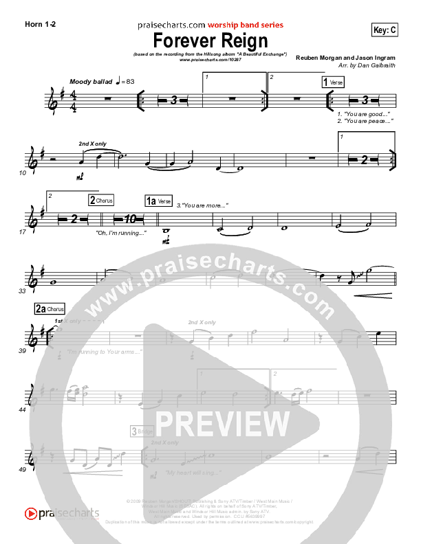 Forever Reign (Choral Anthem SATB) French Horn 1/2 (Hillsong Worship / Arr. Richard Kingsmore)