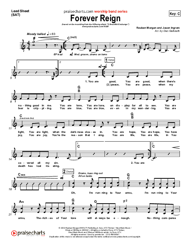 Forever Reign (Choral Anthem SATB) Lead Sheet (Hillsong Worship / Arr. Richard Kingsmore)