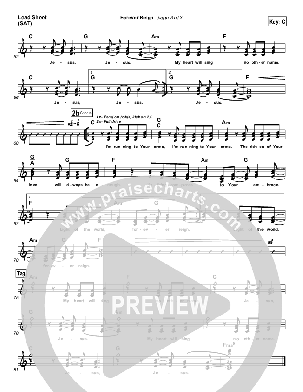 Forever Reign (Choral Anthem SATB) Lead Sheet (Hillsong Worship / Arr. Richard Kingsmore)