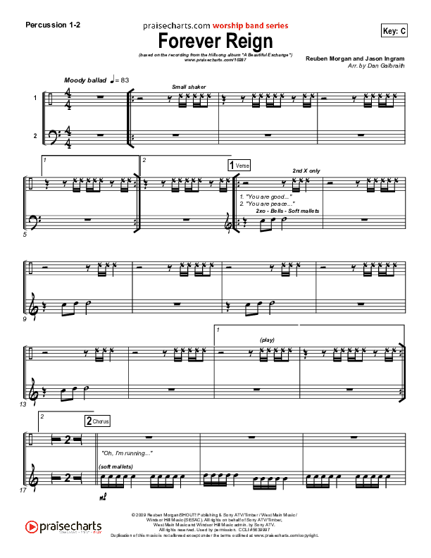 Forever Reign (Choral Anthem SATB) Percussion 1/2 (Hillsong Worship / Arr. Richard Kingsmore)