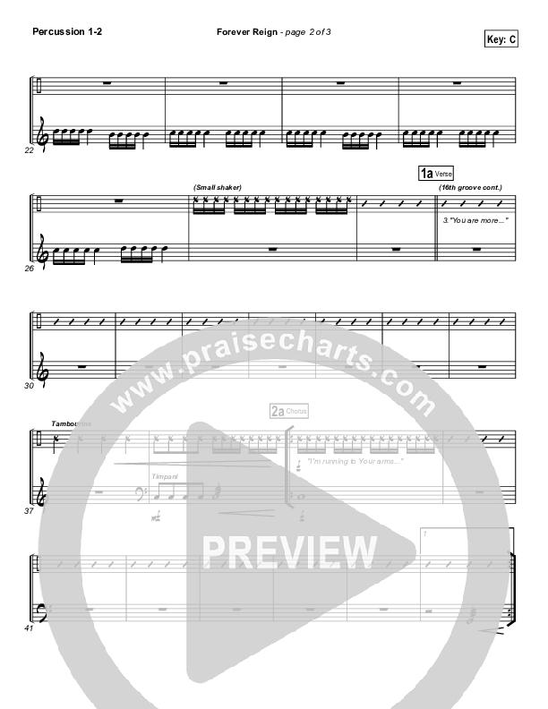 Forever Reign (Choral Anthem SATB) Percussion 1/2 (Hillsong Worship / Arr. Richard Kingsmore)