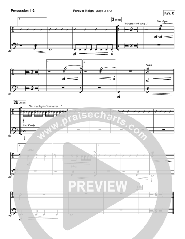 Forever Reign (Choral Anthem SATB) Percussion 1/2 (Hillsong Worship / Arr. Richard Kingsmore)