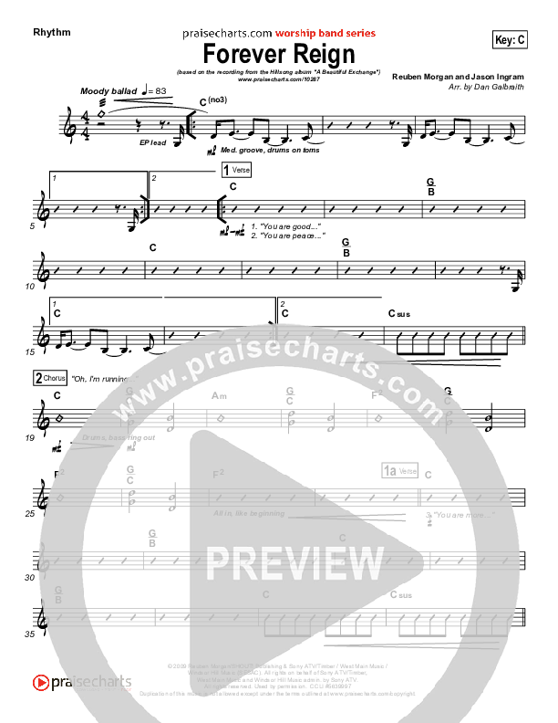 Forever Reign (Choral Anthem SATB) Rhythm Chart (Hillsong Worship / Arr. Richard Kingsmore)