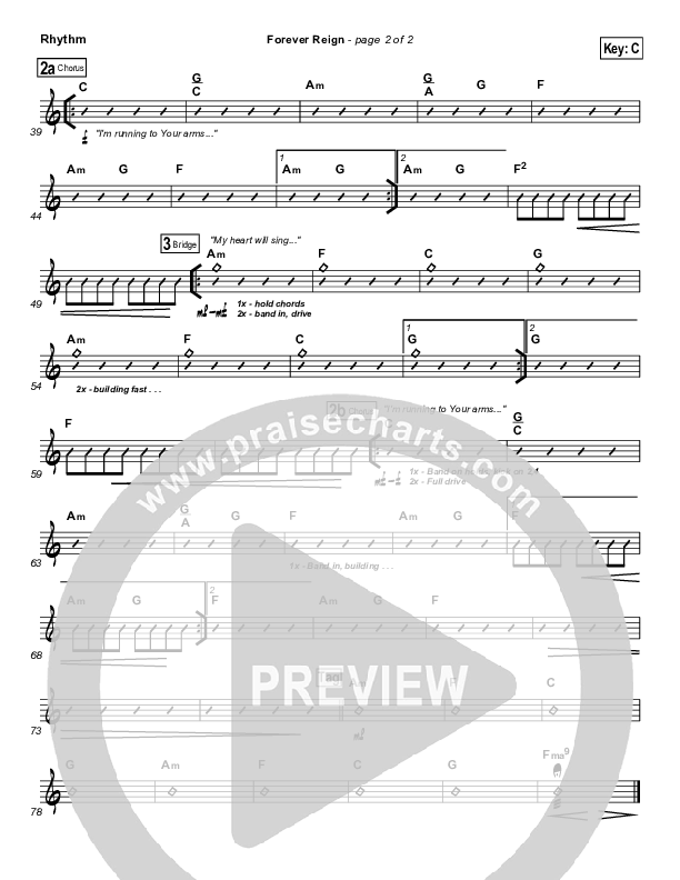 Forever Reign (Choral Anthem SATB) Rhythm Chart (Hillsong Worship / Arr. Richard Kingsmore)