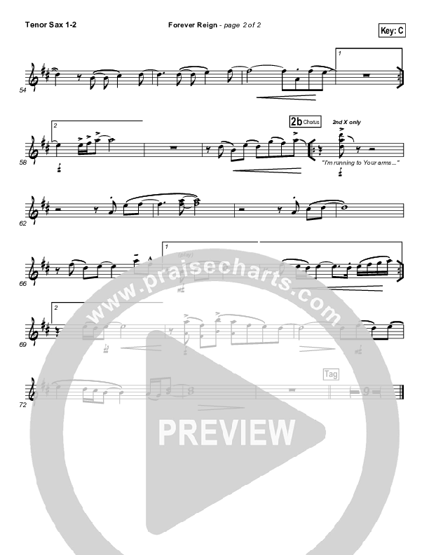 Forever Reign (Choral Anthem SATB) Tenor Sax 1/2 (Hillsong Worship / Arr. Richard Kingsmore)