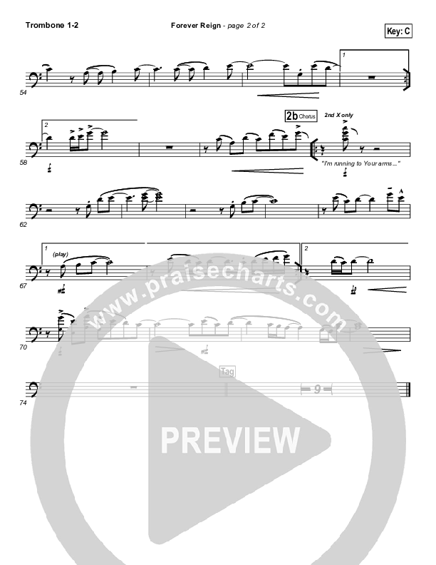 Forever Reign (Choral Anthem SATB) Trombone 1/2 (Hillsong Worship / Arr. Richard Kingsmore)