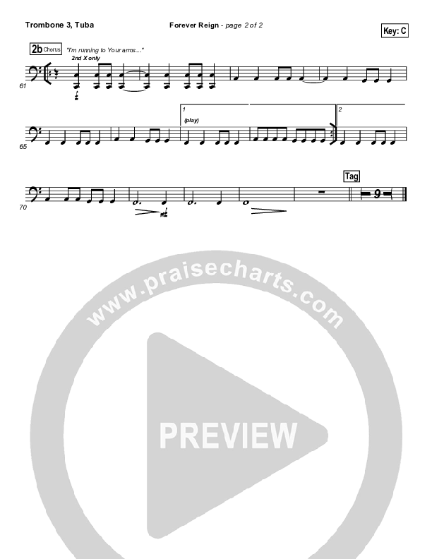 Forever Reign (Choral Anthem SATB) Trombone 3/Tuba (Hillsong Worship / Arr. Richard Kingsmore)