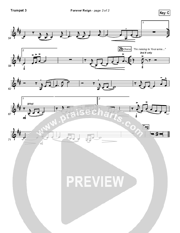 Forever Reign (Choral Anthem SATB) Trumpet 3 (Hillsong Worship / Arr. Richard Kingsmore)