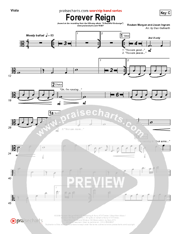 Forever Reign (Choral Anthem SATB) Viola (Hillsong Worship / Arr. Richard Kingsmore)