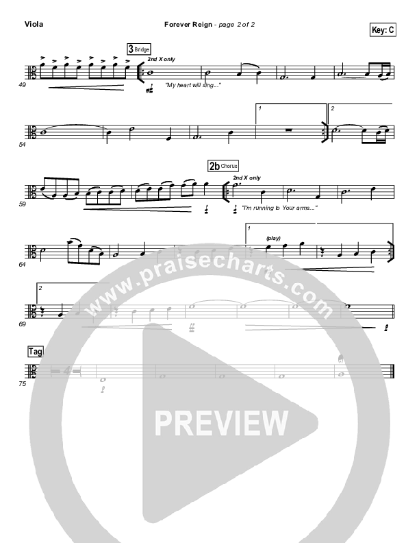 Forever Reign (Choral Anthem SATB) Viola (Hillsong Worship / Arr. Richard Kingsmore)