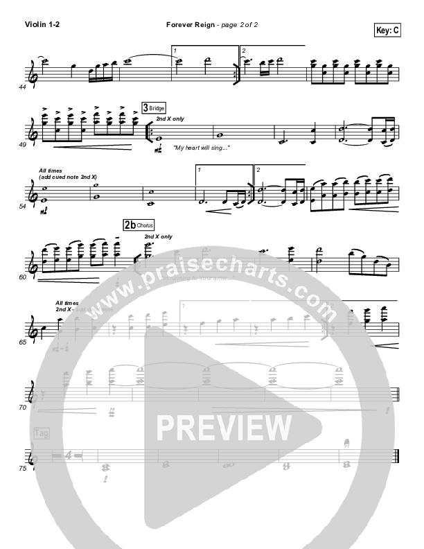 Forever Reign (Choral Anthem SATB) Violin 1/2 (Hillsong Worship / Arr. Richard Kingsmore)