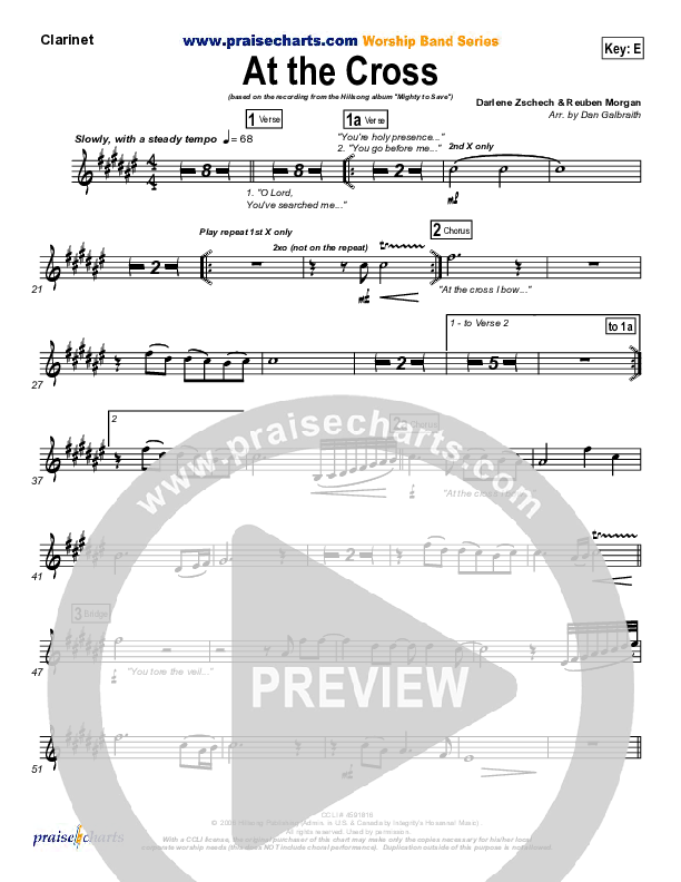 At The Cross (Choral Anthem SATB) Clarinet (Hillsong Worship / NextGen Worship / Arr. Richard Kingsmore)