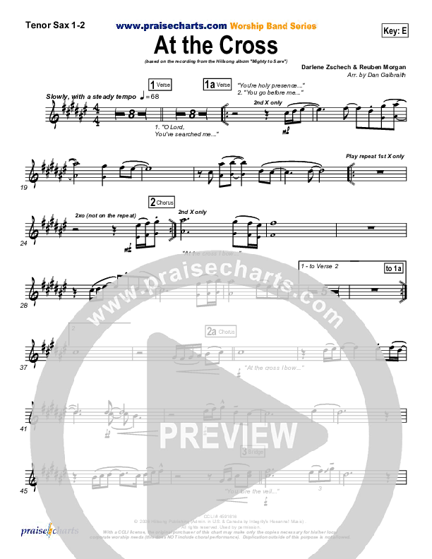 At The Cross (Choral Anthem SATB) Tenor Sax 1/2 (Hillsong Worship / NextGen Worship / Arr. Richard Kingsmore)