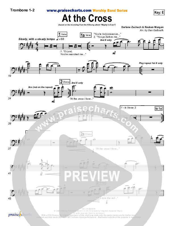 At The Cross (Choral Anthem SATB) Trombone 1/2 (Hillsong Worship / NextGen Worship / Arr. Richard Kingsmore)