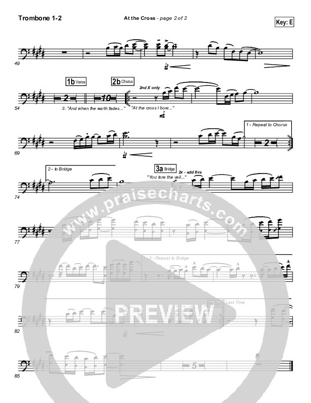 At The Cross (Choral Anthem SATB) Trombone 1/2 (Hillsong Worship / NextGen Worship / Arr. Richard Kingsmore)