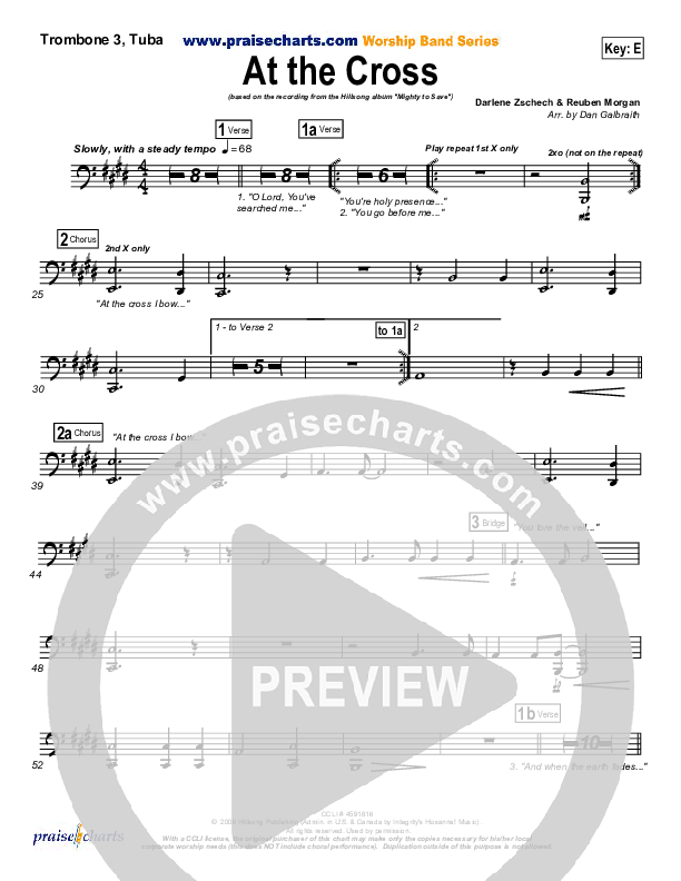 At The Cross (Choral Anthem SATB) Trombone 3/Tuba (Hillsong Worship / NextGen Worship / Arr. Richard Kingsmore)