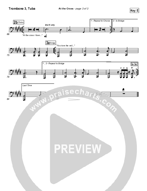 At The Cross (Choral Anthem SATB) Trombone 3/Tuba (Hillsong Worship / NextGen Worship / Arr. Richard Kingsmore)