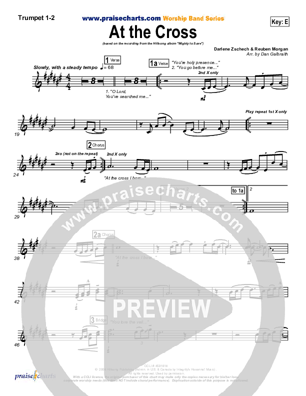 At The Cross (Choral Anthem SATB) Trumpet 1,2 (Hillsong Worship / NextGen Worship / Arr. Richard Kingsmore)