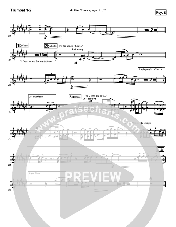 At The Cross (Choral Anthem SATB) Trumpet 1,2 (Hillsong Worship / NextGen Worship / Arr. Richard Kingsmore)