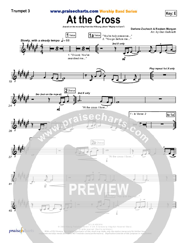 At The Cross (Choral Anthem SATB) Trumpet 3 (Hillsong Worship / NextGen Worship / Arr. Richard Kingsmore)