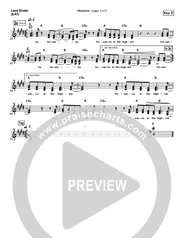 Hosanna (Choral Anthem SATB) Lead Sheet (SAT) (Hillsong Worship / NextGen Worship / Arr. Richard Kingsmore)