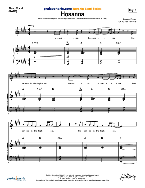Hosanna (Choral Anthem SATB) Lead & Piano (Hillsong Worship / NextGen Worship / Arr. Richard Kingsmore)