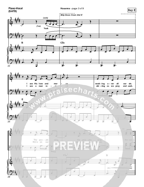 Hosanna (Choral Anthem SATB) Lead & Piano (Hillsong Worship / NextGen Worship / Arr. Richard Kingsmore)