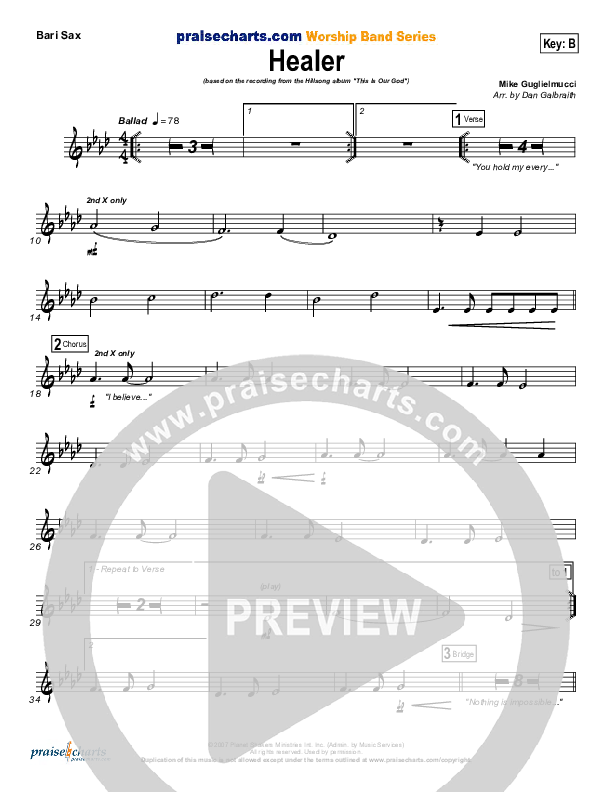 Healer (Choral Anthem SATB) Bari Sax (Hillsong Worship / NextGen Worship / Arr. Richard Kingsmore)