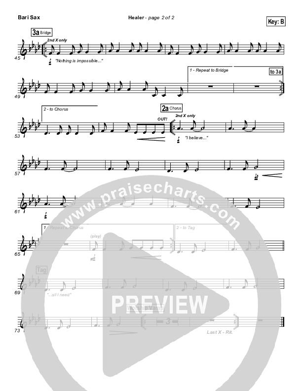 Healer (Choral Anthem SATB) Bari Sax (Hillsong Worship / NextGen Worship / Arr. Richard Kingsmore)