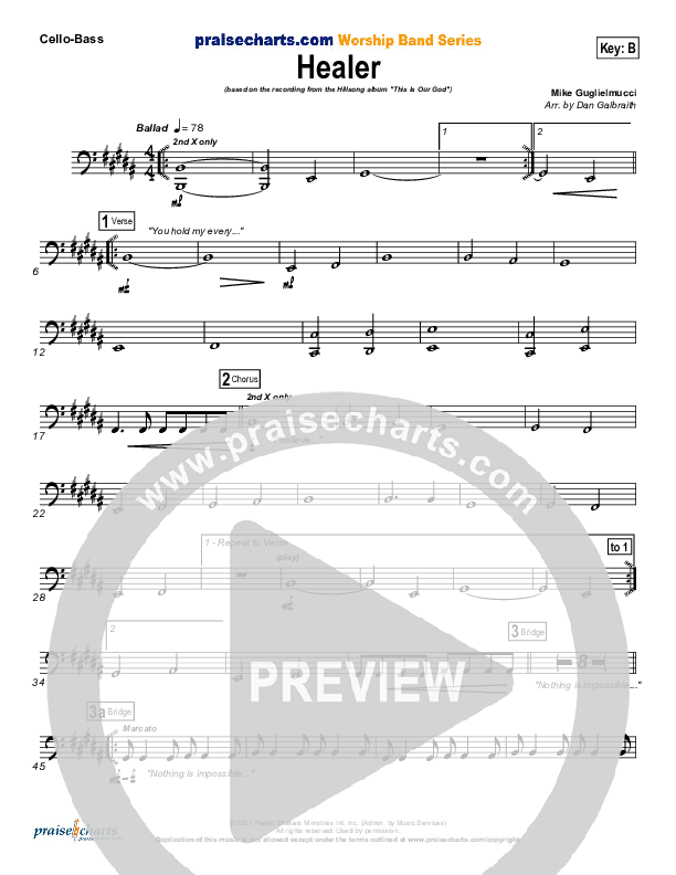 Healer (Choral Anthem SATB) Cello/Bass (Hillsong Worship / NextGen Worship / Arr. Richard Kingsmore)