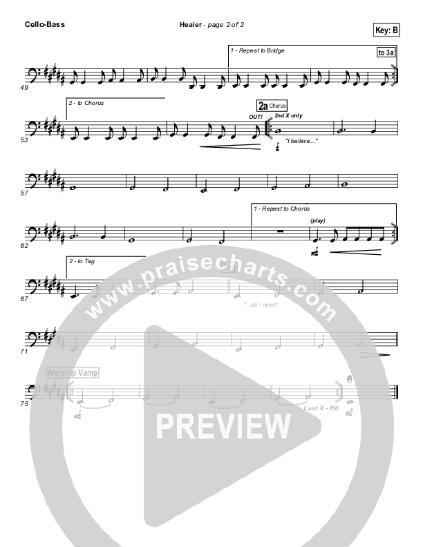 Healer (Choral Anthem SATB) Cello/Bass (Hillsong Worship / NextGen Worship / Arr. Richard Kingsmore)