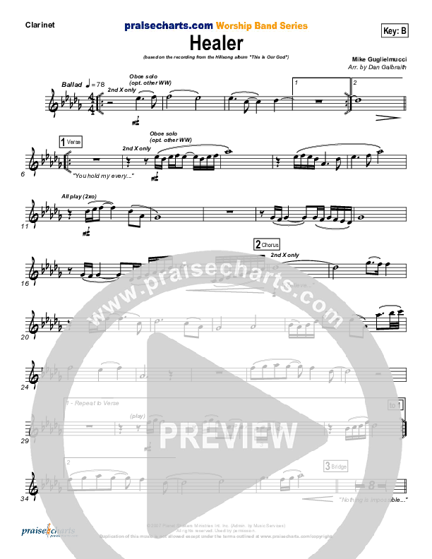 Healer (Choral Anthem SATB) Clarinet (Hillsong Worship / NextGen Worship / Arr. Richard Kingsmore)