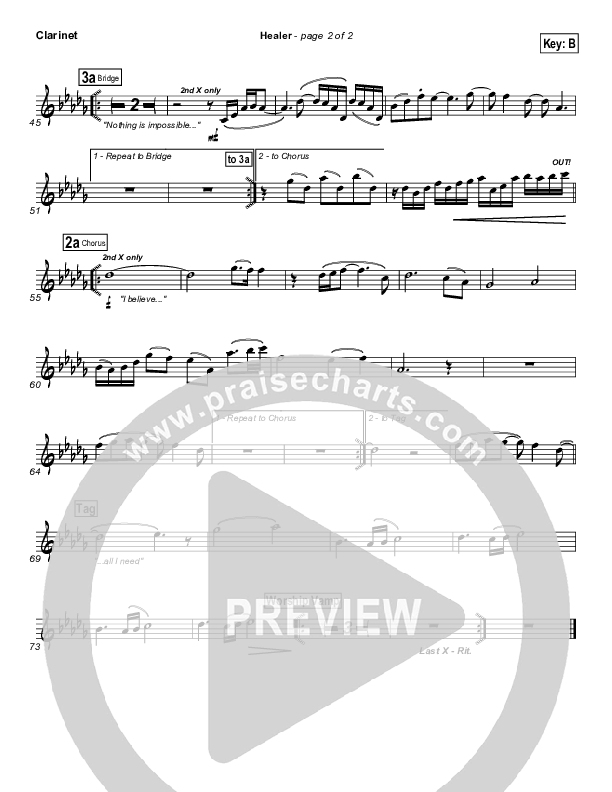 Healer (Choral Anthem SATB) Clarinet (Hillsong Worship / NextGen Worship / Arr. Richard Kingsmore)