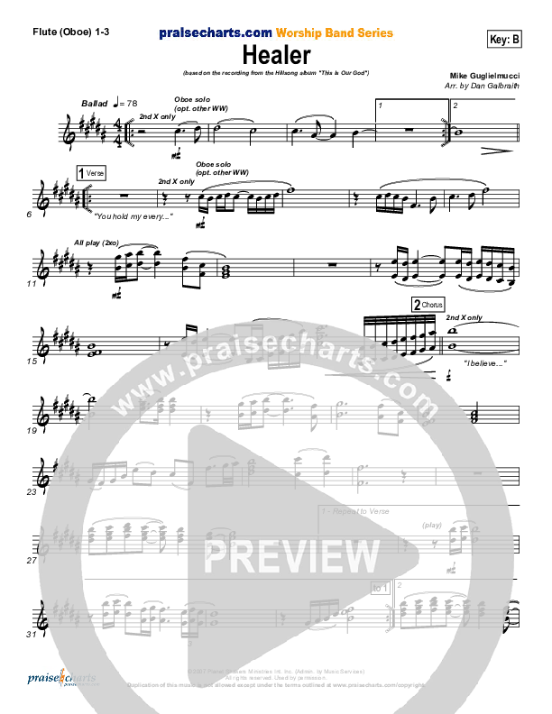 Healer (Choral Anthem SATB) Flute/Oboe 1/2/3 (Hillsong Worship / NextGen Worship / Arr. Richard Kingsmore)