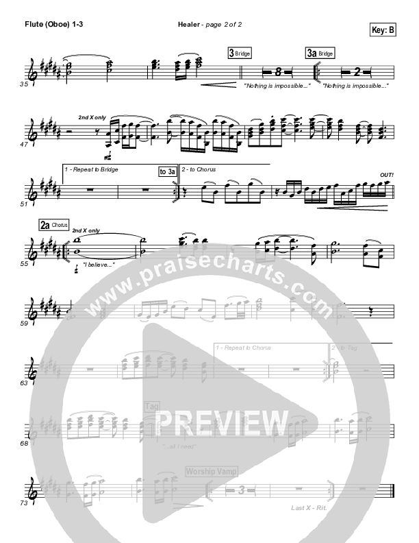 Healer (Choral Anthem SATB) Flute/Oboe 1/2/3 (Hillsong Worship / NextGen Worship / Arr. Richard Kingsmore)