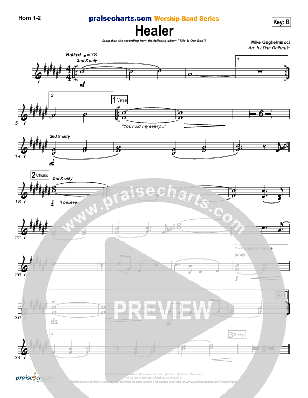 Healer (Choral Anthem SATB) French Horn 1/2 (Hillsong Worship / NextGen Worship / Arr. Richard Kingsmore)
