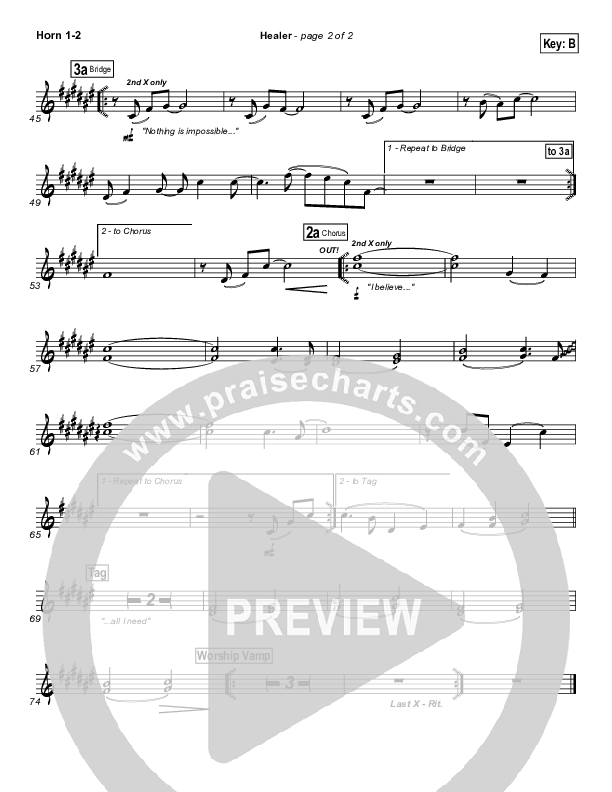 Healer (Choral Anthem SATB) French Horn 1/2 (Hillsong Worship / NextGen Worship / Arr. Richard Kingsmore)