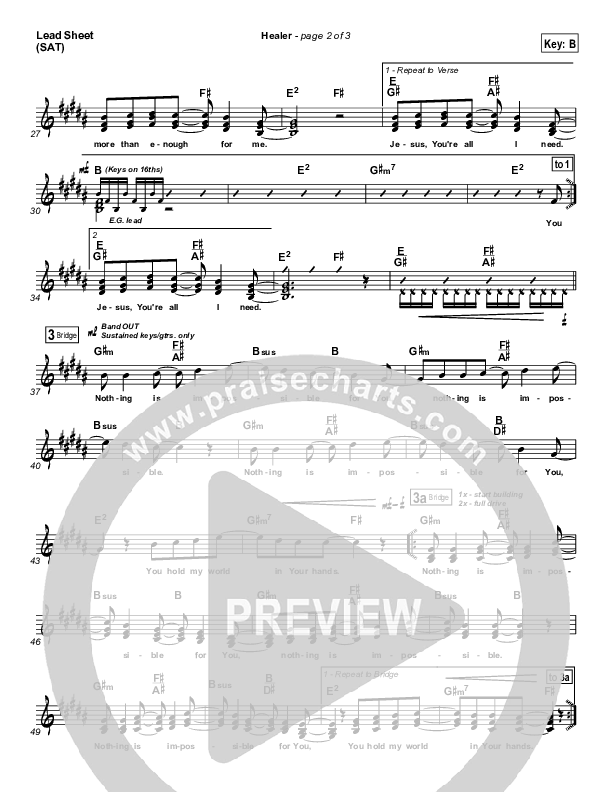 Healer (Choral Anthem SATB) Lead Sheet (Hillsong Worship / NextGen Worship / Arr. Richard Kingsmore)