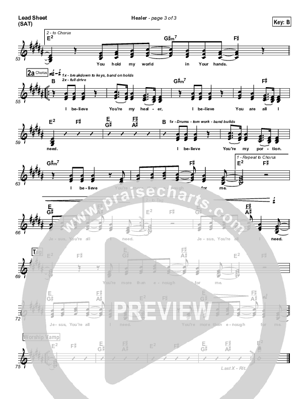 Healer (Choral Anthem SATB) Lead Sheet (Hillsong Worship / NextGen Worship / Arr. Richard Kingsmore)