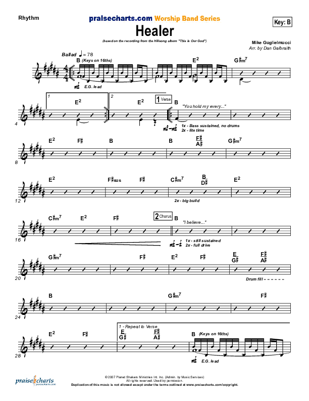 Healer (Choral Anthem SATB) Rhythm Chart (Hillsong Worship / NextGen Worship / Arr. Richard Kingsmore)