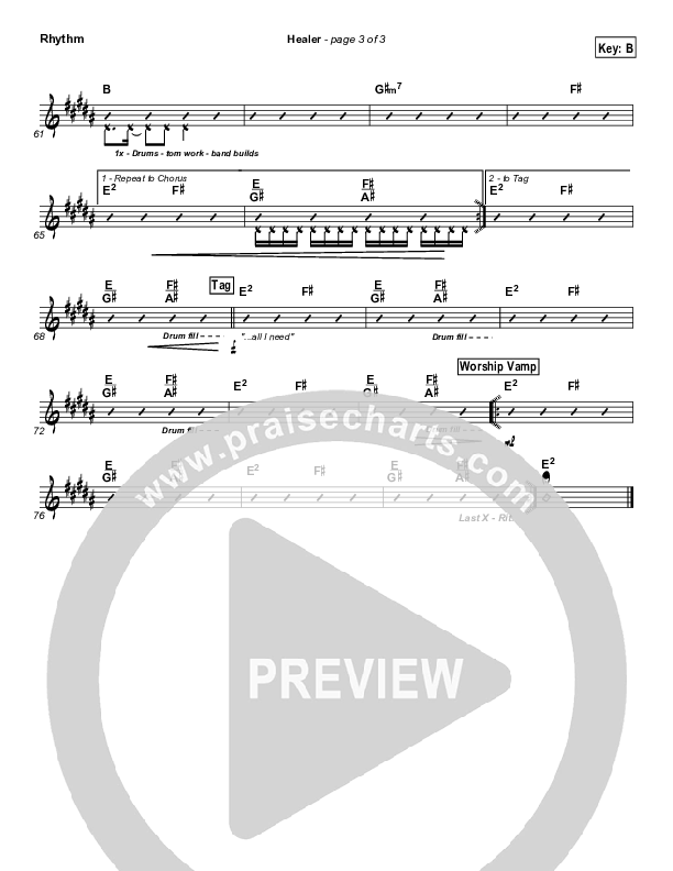 Healer (Choral Anthem SATB) Rhythm Chart (Hillsong Worship / NextGen Worship / Arr. Richard Kingsmore)