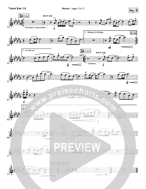 Healer (Choral Anthem SATB) Tenor Sax 1/2 (Hillsong Worship / NextGen Worship / Arr. Richard Kingsmore)