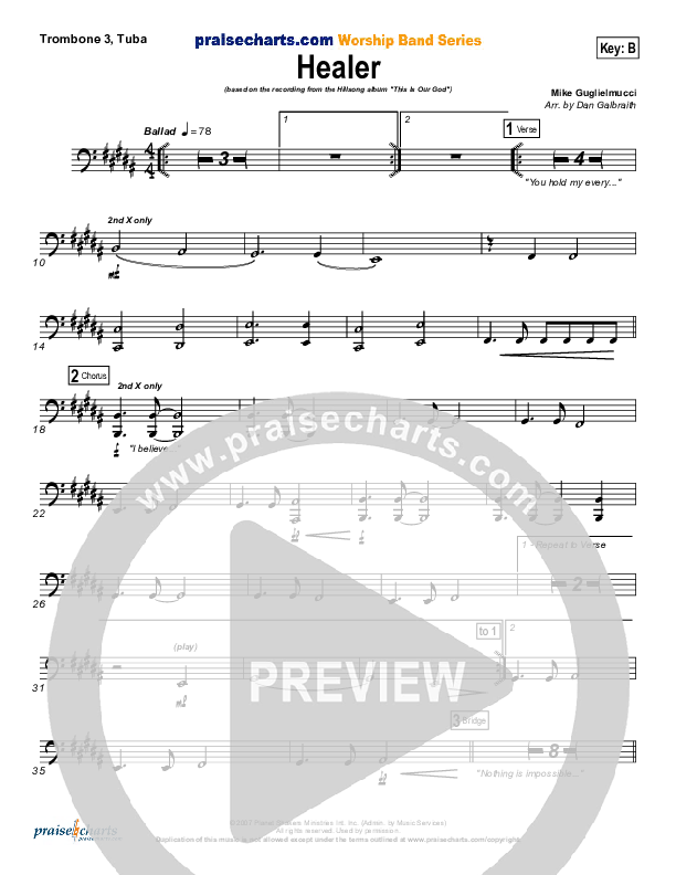 Healer (Choral Anthem SATB) Trombone 3/Tuba (Hillsong Worship / NextGen Worship / Arr. Richard Kingsmore)
