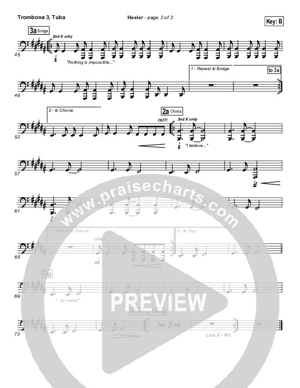 Healer (Choral Anthem SATB) Trombone 3/Tuba (Hillsong Worship / NextGen Worship / Arr. Richard Kingsmore)