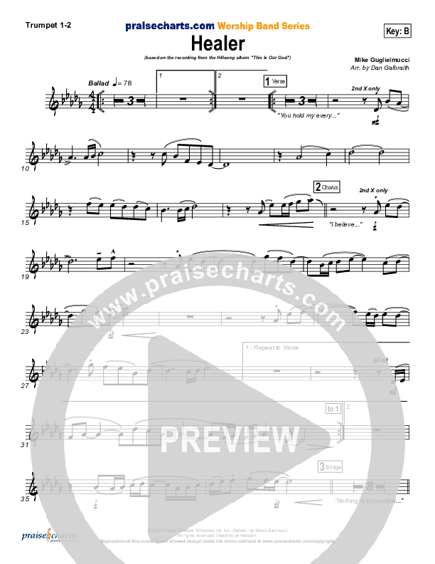 Healer (Choral Anthem SATB) Trumpet 1,2 (Hillsong Worship / NextGen Worship / Arr. Richard Kingsmore)