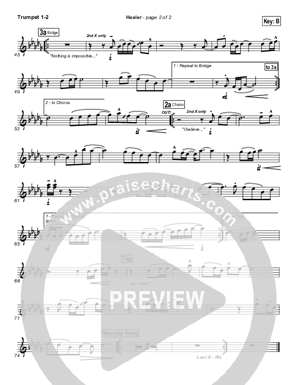 Healer (Choral Anthem SATB) Trumpet 1,2 (Hillsong Worship / NextGen Worship / Arr. Richard Kingsmore)