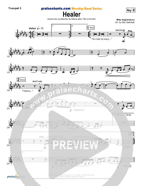 Healer (Choral Anthem SATB) Trumpet 3 (Hillsong Worship / NextGen Worship / Arr. Richard Kingsmore)